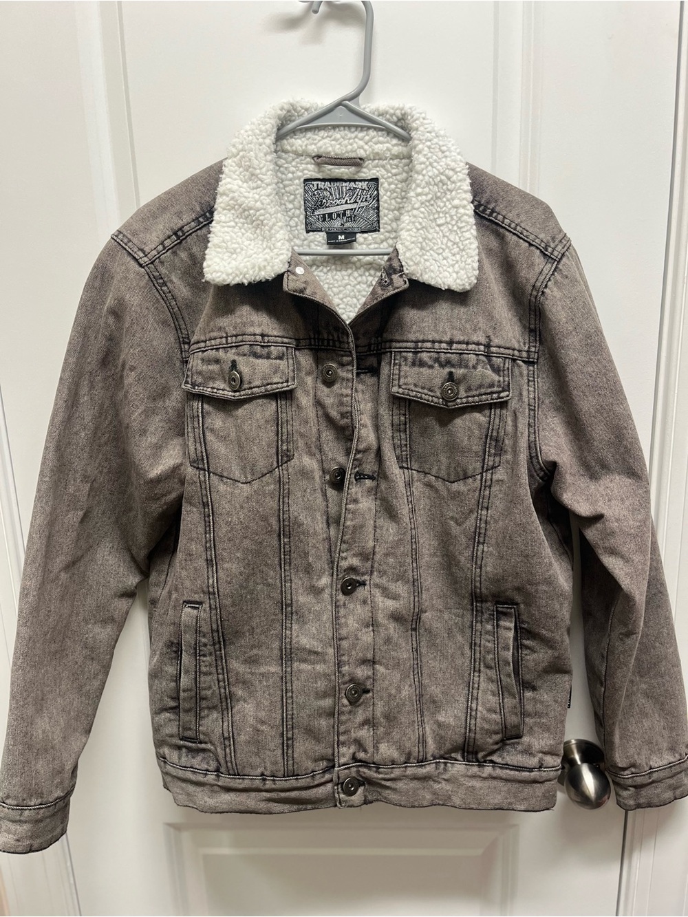 Brooklyn Cloth Stonewashed Gray Denim Sherpa Trucker Jacket Men’s M